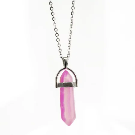 Colar De Pedra Natural de Ágata Rosa Corrente De Aço Inoxidável