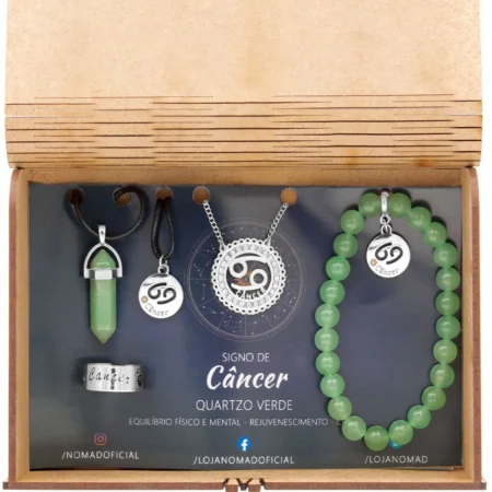 Conjunto de Signo de Câncer - Pedra Quartzo Verde