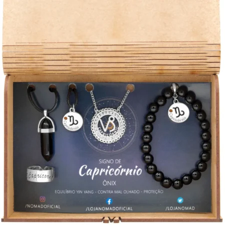 Conjunto de Signo de Capricórnio - Pedra Ônix