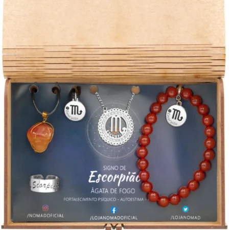 Conjunto de Signo de Escorpião - Pedra Ágata de Fogo