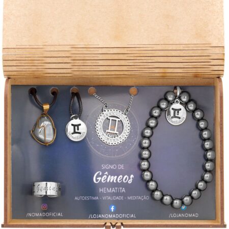 Conjunto de Signo de Gêmeos - Pedra Hematita