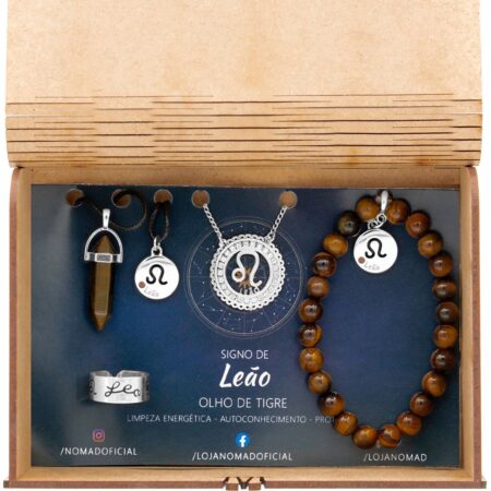 Conjunto de Signo de Leão - Pedra Olho de Tigre