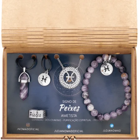 Conjunto de Signo de Peixes - Pedra Ametista