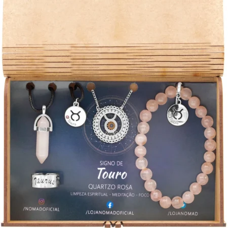 Conjunto de Signo de Touro - Quartzo Rosa