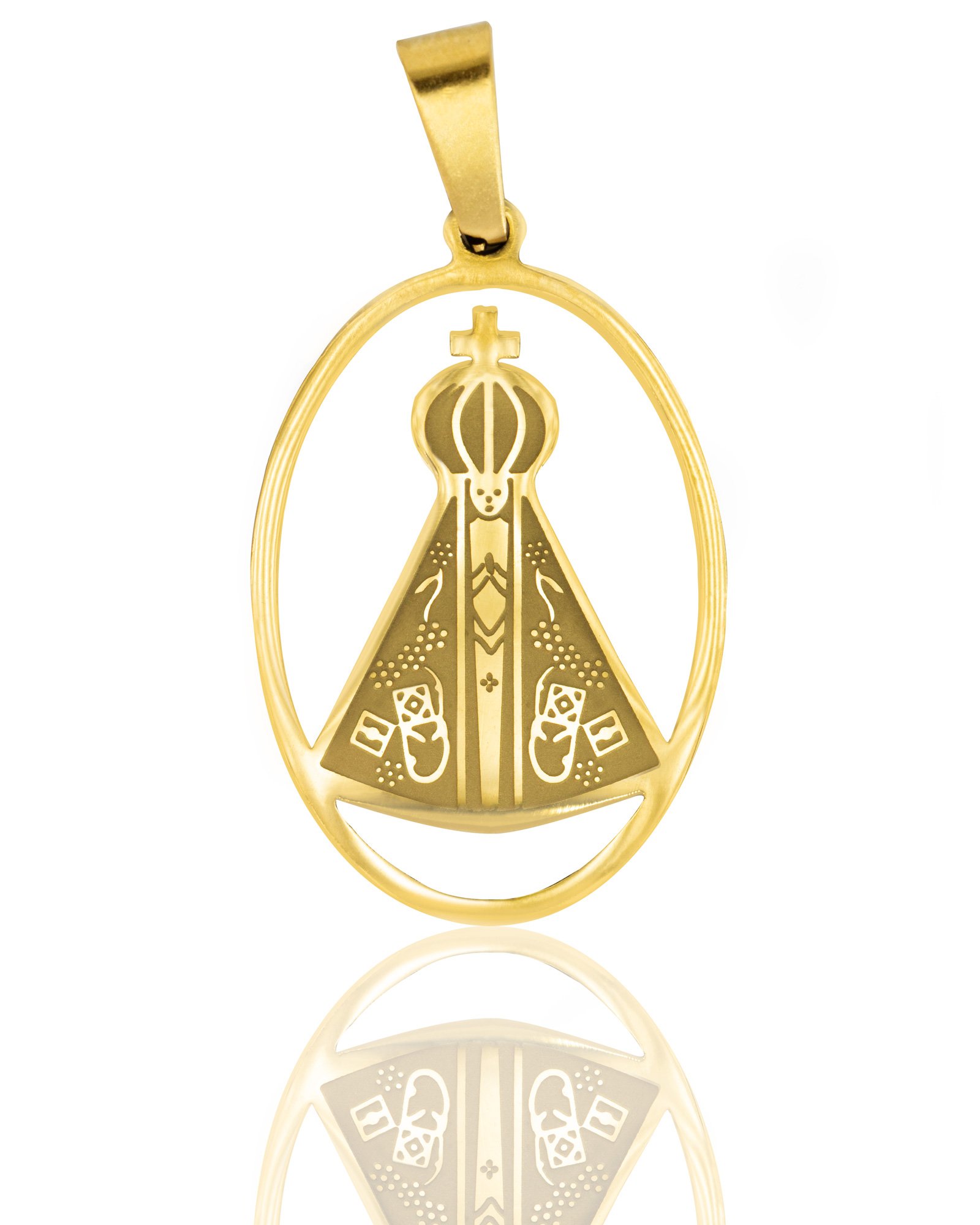 Pingente Medalha de Nossa Senhora Vazada M de Aço Inoxidável