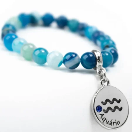 Pulseira de Signo de Aquário com Pedra Ágata Azul - Elegância e Inovação