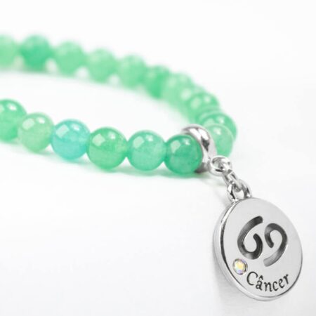 Pulseira de Signo de Câncer com Pedra Quartzo Verde - Elegância e Sensibilidade