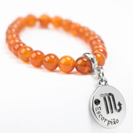 Pulseira de Signo de Escorpião com Pedra Ágata de Fogo - Elegância e Intensidade