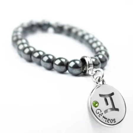Pulseira de Signo de Gêmeos com Pedra Hematita - Elegância e Equilíbrio