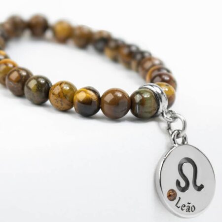 Pulseira de Signo de Leão com Pedra Olho de Tigre - Elegância e Coragem