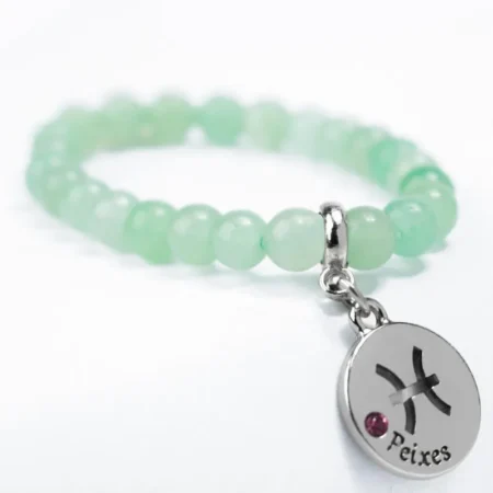 Pulseira de Signo de Peixes com Pedra Quartzo Verde - Elegância e Harmonia