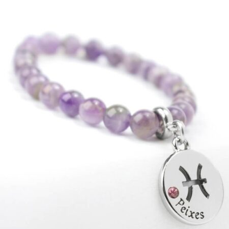 Pulseira de Signo de Peixes com Pedra Ametista - Elegância e Intuição