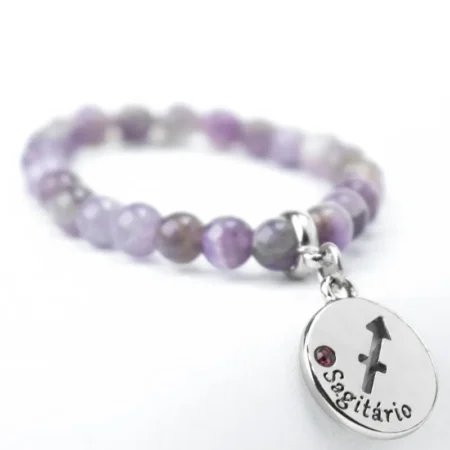 Pulseira de Signo de Sagitário com Pedra Ametista - Elegância e Sabedoria