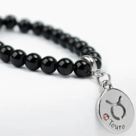 Pulseira de Signo de Touro com Pedra Ônix - Elegância e Força