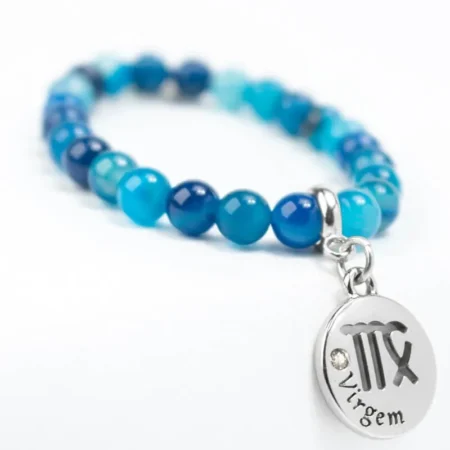 Pulseira de Signo de Virgem com Pedra Ágata Azul - Elegância e Proteção