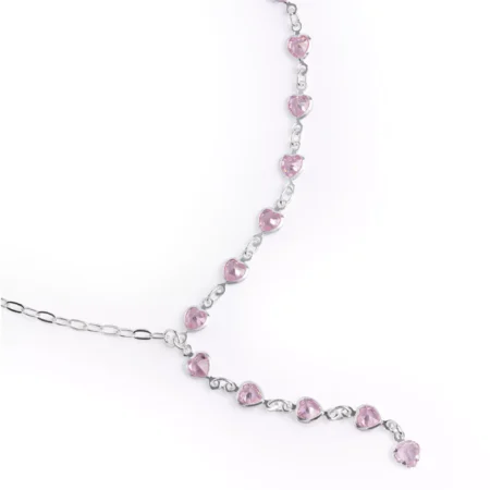 Colar Prata Pink Hearts Lariat