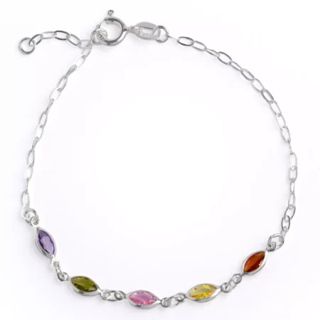 Pulseira Prata Fendas Coloridas