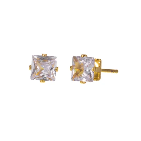 Brinco Stud Zircônia Quadrada Gold Urban